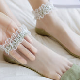 10pcs Women’s Delicate Lace Trim Ankle Socks - Breathable Polyester, Assorted Pastel Colors (Pink, Blue, White, Black & More), Japanese-Inspired Glass Crystal Fairy Design, Perfect for Summer & Casual Wear, Versatile Fashio - KawaSocks